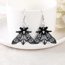 Death Head Moth Earrings - Black and White