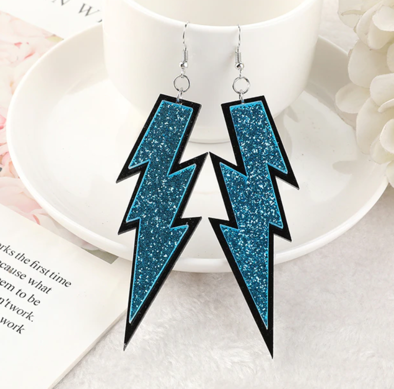Blue lightning bolt earrings deals