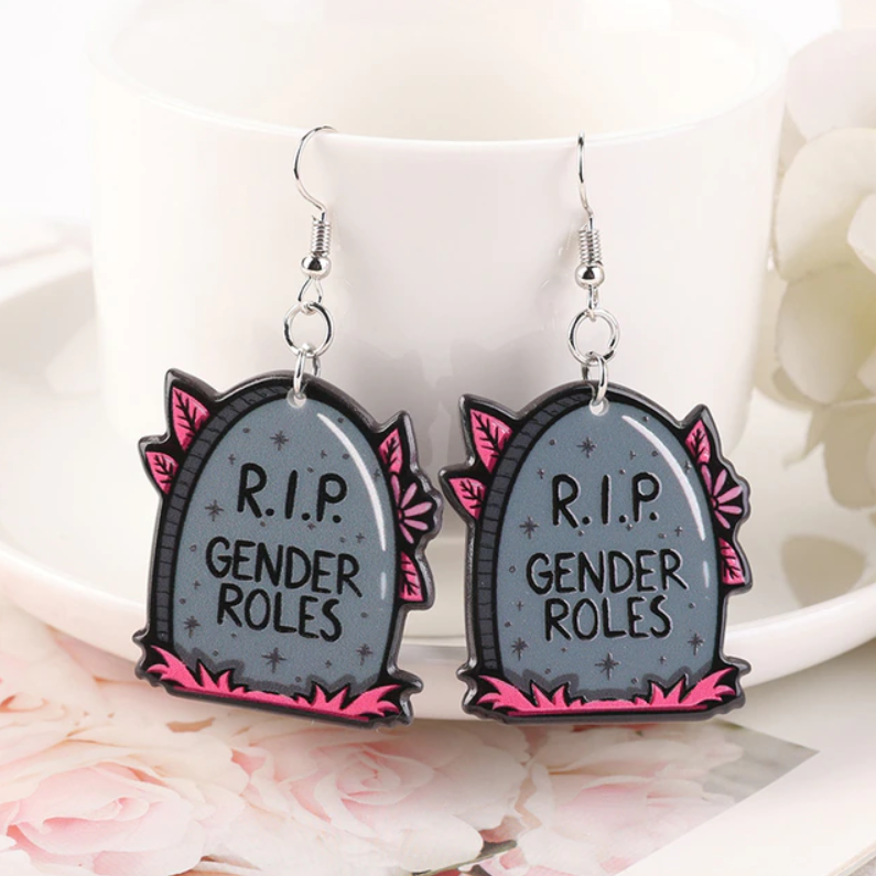 RIP Gender Roles Tombstone Earrings
